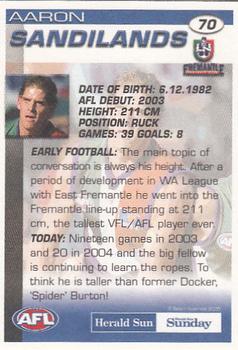 2005 Select Herald Sun AFL #70 Aaron Sandilands Back